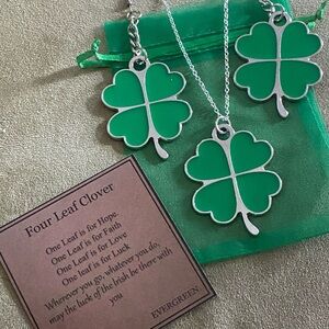 Green Four Leaf Clover Necklace Set